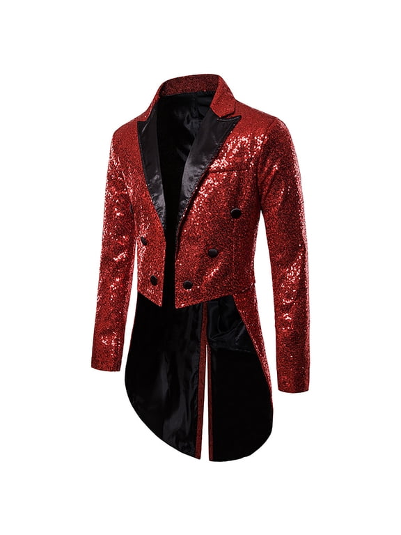 Lolmot Mens Sequin Tailcoat Swallowtail Suit Jacket Party Show Tux Dress Coat Blazer Suit Jacket Fashion Personality Shawl Lapel Club Show Tailcoat Wedding Banquet Blazers