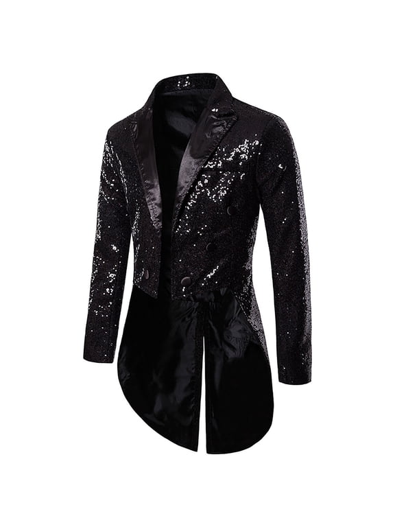 Lolmot Mens Sequin Tailcoat Swallowtail Suit Jacket Party Show Tux Dress Coat Blazer Suit Jacket Fashion Personality Shawl Lapel Club Show Tailcoat Wedding Banquet Blazers