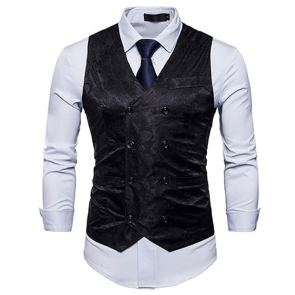 Lolmot Mens Victorian Vest Steampunk Double Breasted Suit Vest Fashion Jacquard Print Slim Fit Brocade Paisley Floral Waistcoat Suit Vest