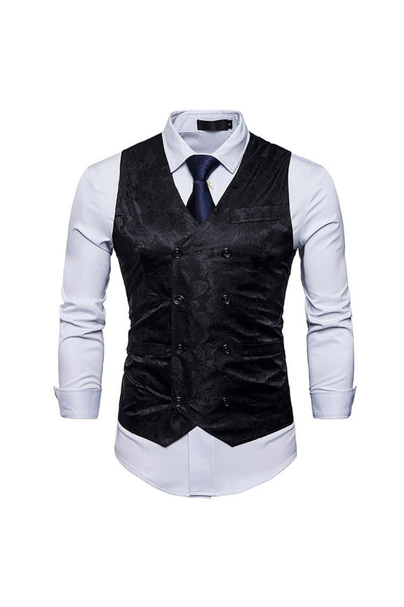 Lolmot Mens Victorian Vest Steampunk Double Breasted Suit Vest Fashion Jacquard Print Slim Fit Brocade Paisley Floral Waistcoat Suit Vest