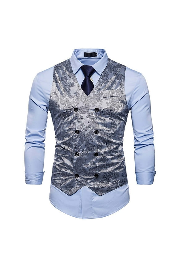 Lolmot Mens Victorian Vest Steampunk Double Breasted Suit Vest Fashion Jacquard Print Slim Fit Brocade Paisley Floral Waistcoat Suit Vest