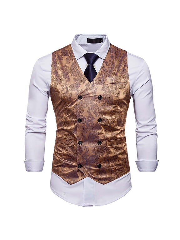Lolmot Mens Victorian Vest Steampunk Double Breasted Suit Vest Fashion Jacquard Print Slim Fit Brocade Paisley Floral Waistcoat Suit Vest