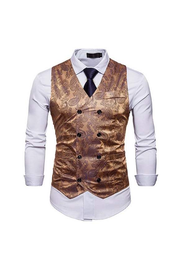Lolmot Mens Victorian Vest Steampunk Double Breasted Suit Vest Fashion Jacquard Print Slim Fit Brocade Paisley Floral Waistcoat Suit Vest
