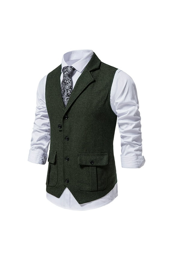 Lolmot Mens Western Herringbone Suit Vest Tweed Wool Blend Slim Fit Waistcoat Vintage Work Party Dress Waistcoat