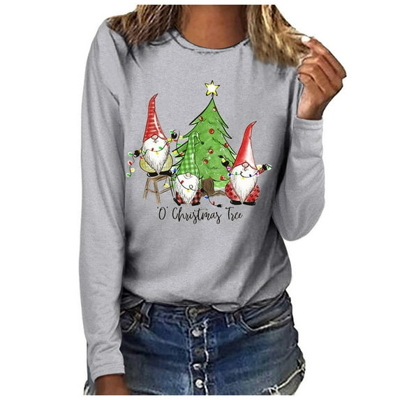 Up to 65 off!Lolmot Merry Christmas Shirt for Women Xmas Holiday Tshirt Funny Christmas Tree Gnomes Graphic Long Sleeve Tops