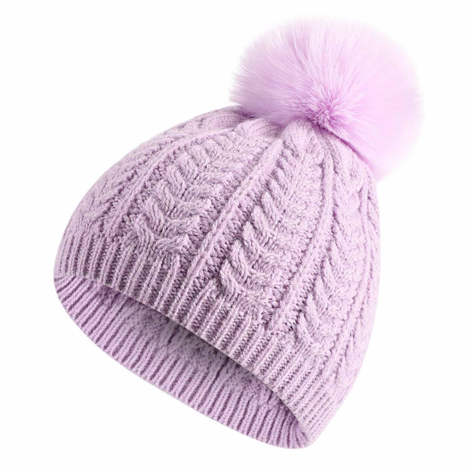 Lolmot Newborn Toddler Kids Winter Warm Fleece Beanie Hats Thick Warm Pompom Crochet Hairball Knit Cap - image 1 of 2
