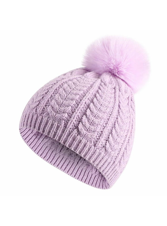 Lolmot Newborn Toddler Kids Winter Warm Fleece Beanie Hats Thick Warm Pompom Crochet Hairball Knit Cap