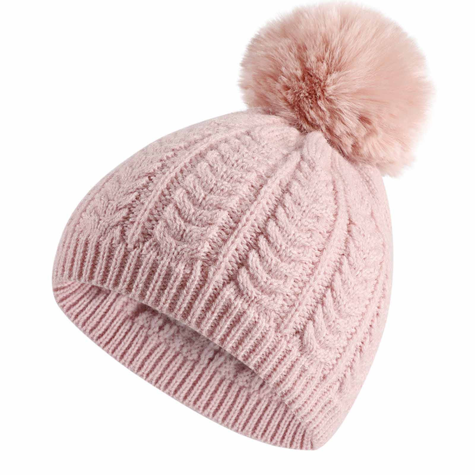 Lolmot Newborn Toddler Kids Winter Warm Fleece Beanie Hats Thick Warm Pompom Crochet Hairball Knit Cap - image 1 of 3
