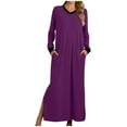 thumbnail image 1 of Lolmot Nightgowns for Women Cotton Long Sleeve Split Maxi Dress Sleepshirts V Neck Full Length Soft Sleep Shirts Loungewear with Pocket, 1 of 5
