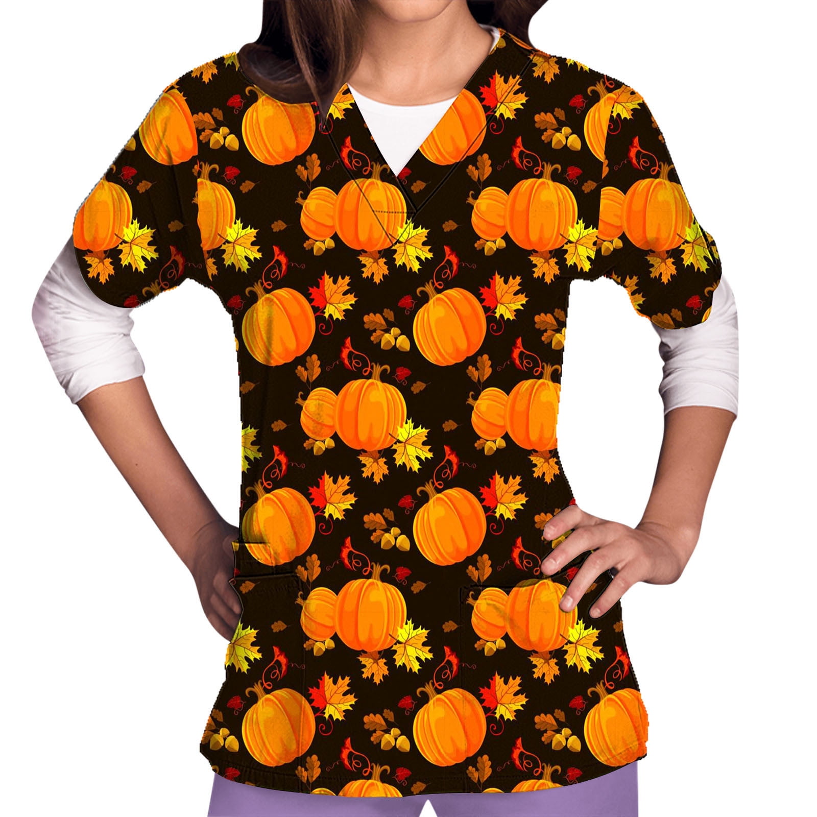 Lolmot Nurse Scrubs for Women Halloween Costumes Cute Orange Pumpkin