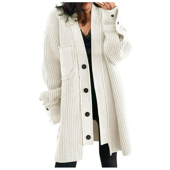 Lolmot Oversized Sweaters for Women Fall Winter Warm Solid Color Knit Chunky Long Sleeve Open Front Cardigan Button Down Casual Loose Fit Sweater Jacket