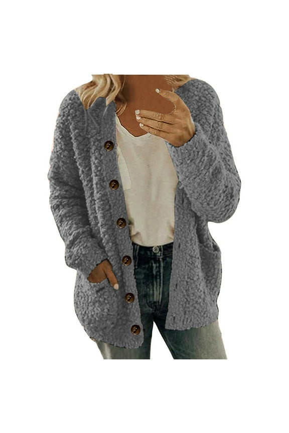Up to 65 off!Lolmot Oversized Sweaters for Womens Lightweight Button Down Cardigan Sweater Popcorn Knit Solid Long Sleeve Cardigans Fall Fahion Outwear Plus Size Fuzzy Coats with Pockets