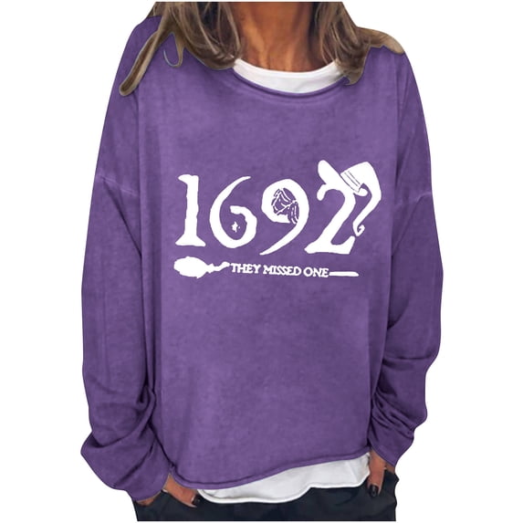 Lolmot Oversized Sweatshirt for Women 1692 They Missed One Sweatshirt Halloween Funny Vintage Letter Print Pullover Sweatshirt Casual Long Sleeve Crew Neck Pullover Tops