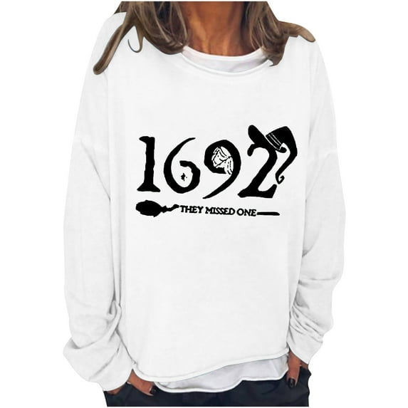 Lolmot Oversized Sweatshirt for Women 1692 They Missed One Sweatshirt Halloween Funny Vintage Letter Print Pullover Sweatshirt Casual Long Sleeve Crew Neck Pullover Tops