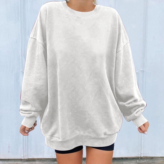 Lolmot Oversized Sweatshirt for Women Fall Fashion Casual Long Sleeve Crewneck Sweatshirt Loose Fit Solid Color Fleece Pullovers Y2K Tops