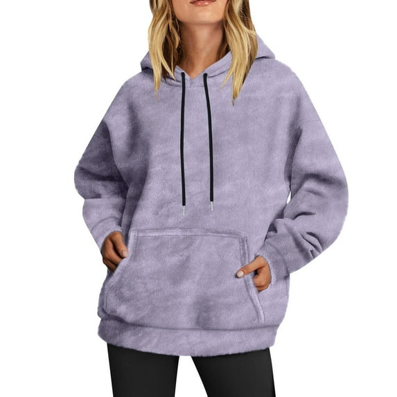 Lolmot Oversized Sweatshirt for Women Solid Colors Winter Blouses Drawstring Shirt Fashion Hoodied T-Shirt Sweatshirts Pullovers with Pocket