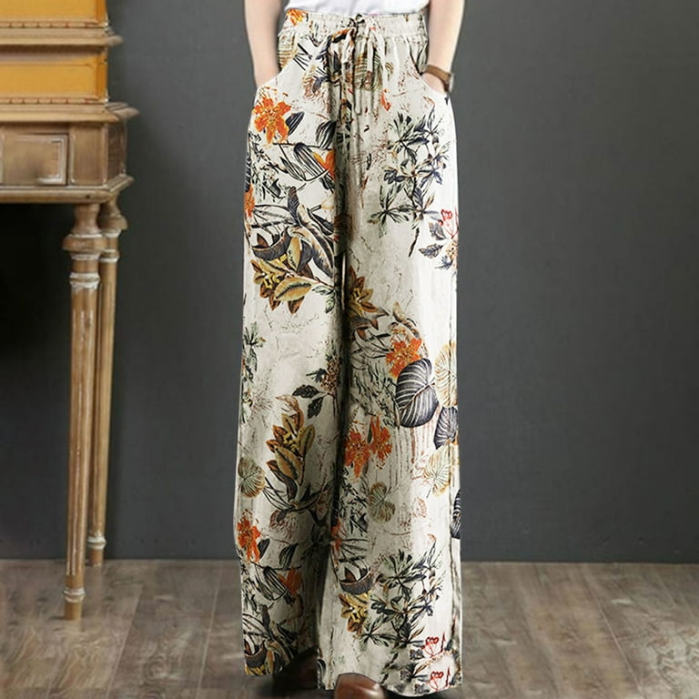 Lolmot Palazzo Pants for Women Boho Floral Print High Waist Wide
