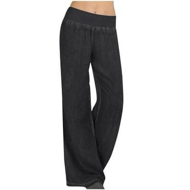 XFLWAM Extra Wide Leg Denim Pants for Women Long Jeans Elastic Waist ...