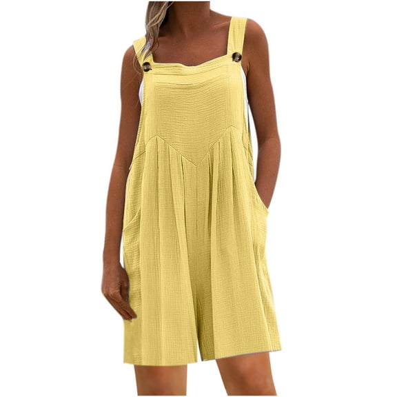 Lolmot Petite Jumpsuits for Women One Piece Short Jumpsuits Solid Color Button Suspender Rompers Loose Wide Leg Straight Overalls Comfort Cute Romper with Pockets