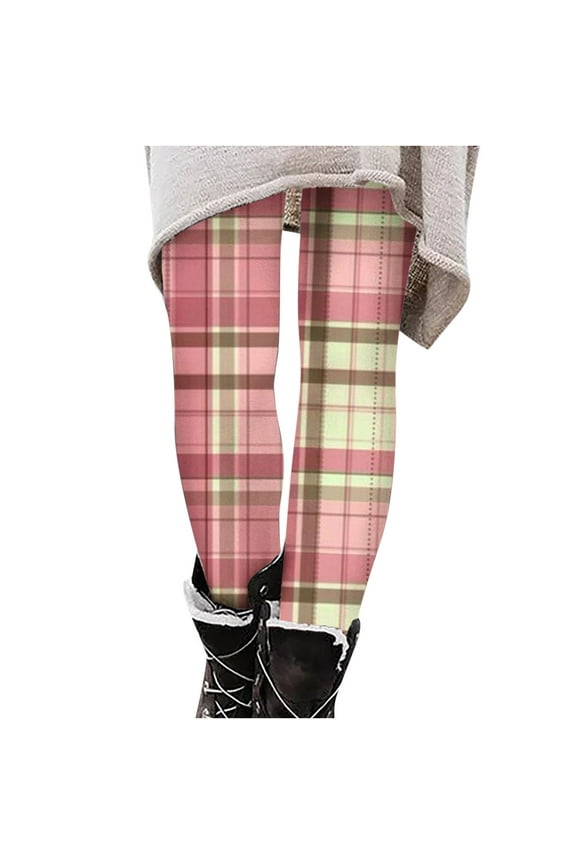 Lolmot Plaid Leggings Women's Christmas Plaid Ankle-Length Tights High Waisted Workout Leggings Girls Lightweight Soft Stretchy Yoga Pants