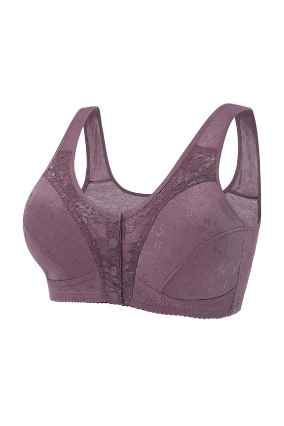 Plus Size Bras for Women Casual Sexy Lace Front Button Shaping Cup Shoulder Strap Underwire Bra Extra-Elastic Wirefree Push Up Bras Sexy Bras