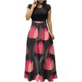 thumbnail image 1 of Lolmot Plus Size Dress for Women Short Sleeve Loose Plain Casual Fashion Long Maxi Dresses Floral Print Patchwork Party Dresses, 1 of 5