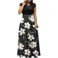 thumbnail image 1 of Lolmot Plus Size Dress for Women Short Sleeve Loose Plain Casual Fashion Long Maxi Dresses Floral Print Patchwork Party Dresses, 1 of 5