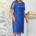 thumbnail image 1 of Lolmot Plus Size Dresses for Curvy Women Short Sleeve Round Neck Loose Spliced Embroidered Lace Cocktail Party Dress, 1 of 5