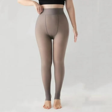 Lolmot Plus Size Fleece Lined Leggings Women Skin Color Winter Thermal High Waisted Pantyhose Warm Fake Translucent Sheer Stretch Stocking