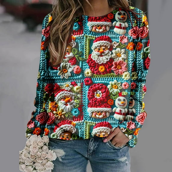Up to 65 off!Lolmot Plus Size Merry Christmas Sweatshirts for Women Ugly Christmas Sweater Fleece Lined Graphic Shirts Funny 3D Print Oversized Crewneck Pullover Tops