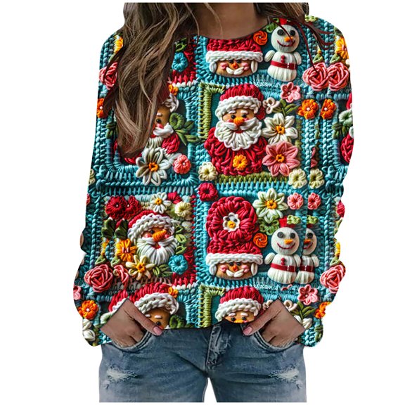 Up to 65 off!Lolmot Plus Size Merry Christmas Sweatshirts for Women Ugly Christmas Sweater Fleece Lined Graphic Shirts Funny 3D Print Oversized Crewneck Pullover Tops