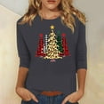 thumbnail image 1 of Lolmot Plus Size Merry Christmas T-Shirt for Women Leopard Plaid Xmas Tree Shirts 3/4 Sleeve Crew Neck Baseball Tees Tops, 1 of 4