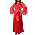 thumbnail image 1 of Lolmot Plus Size Robes for Women Women Lace Satin Kimono Robe for Bridesmaid and Bride Wedding Party Getting Ready Long Sleeve Maxi Robe with Belt on Clearance, 1 of 7