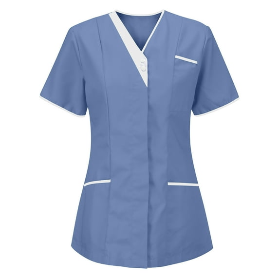 Lolmot Plus Size Scrubs for Women Nurses Tunic Uniform Clinic Carer V-Neck Protective Clothing Tops Workwear Solid Color Scrubs with Pockets