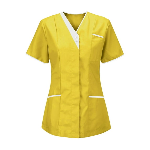 Lolmot Plus Size Scrubs for Women Nurses Tunic Uniform Clinic Carer V-Neck Protective Clothing Tops Workwear Solid Color Scrubs with Pockets