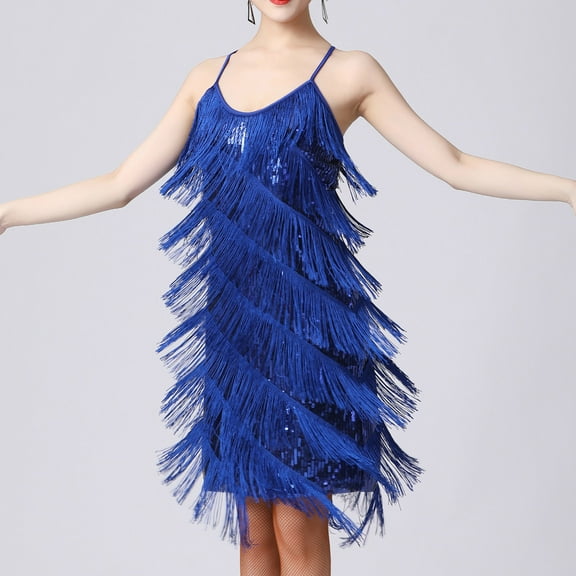 Up to 65 off!Lolmot Plus Size Sequin Dress Women's Fringe 1920s Gatsby Cocktail Dress Sexy Tassel Latin Dance Dress Sleeveless Spaghetti Strap Party Flapper Dresses