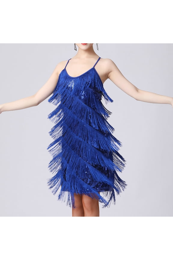 Up to 65 off!Lolmot Plus Size Sequin Dress Women's Fringe 1920s Gatsby Cocktail Dress Sexy Tassel Latin Dance Dress Sleeveless Spaghetti Strap Party Flapper Dresses