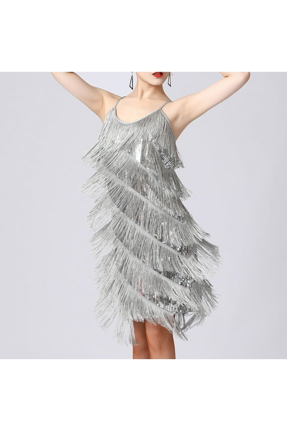 Up to 65 off!Lolmot Plus Size Sequin Dress Women's Fringe 1920s Gatsby Cocktail Dress Sexy Tassel Latin Dance Dress Sleeveless Spaghetti Strap Party Flapper Dresses