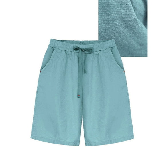 Lolmot Plus Size Shorts for Women Drawstring Elastic Waist Shorts Solid Wide Leg Pants Summer Casual Loose Lightweight Cotton Linen Shorts with Pockets