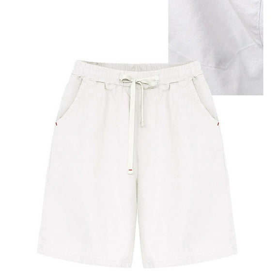 Lolmot Plus Size Shorts for Women Drawstring Elastic Waist Shorts Solid Wide Leg Pants Summer Casual Loose Lightweight Cotton Linen Shorts with Pockets