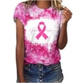 thumbnail image 1 of Lolmot Plus Size Tops for Women Casual Summer Breast Cancer Awareness Shirt Pink Ribbon Print Short Sleeve Crewneck Tops, 1 of 5