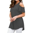 thumbnail image 1 of Lolmot Plus Size Tops for Women Short Sleeve Cold Off Shoulder Round Neck Casual Loose Solid Color Shirts Blouse Tunic Tops, 1 of 1