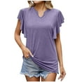 thumbnail image 1 of Lolmot Plus Size Tops for Women T-Shirts Spring and Summer Flounce V-Neck Solid Color Bottom T-Shirt Hollow Top, 1 of 1