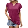 thumbnail image 1 of Lolmot Plus Size Tops for Women T-Shirts Spring and Summer Flounce V-Neck Solid Color Bottom T-Shirt Hollow Top, 1 of 1