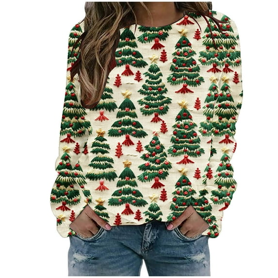 Up to 65 off!Lolmot Plus Size Women Christmas Sweathirts Ugly Christmas Sweater Funny Santa Snowman Tree Crewneck Sweatshirt Xmas Gift Fleece Long Sleeve Pullover Top