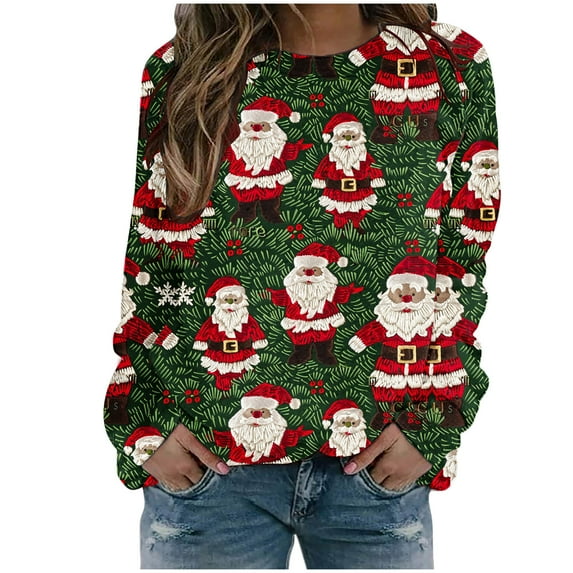 Up to 65 off!Lolmot Plus Size Women Christmas Sweathirts Ugly Christmas Sweater Funny Santa Snowman Tree Crewneck Sweatshirt Xmas Gift Fleece Long Sleeve Pullover Top