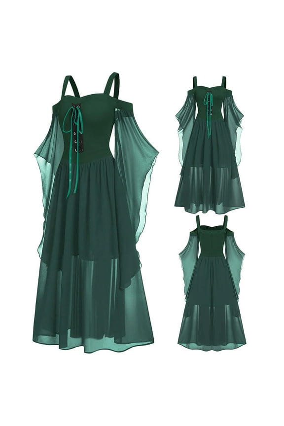 Renaissance Dress for Women 50s Gothic Retro Steampunk Dress Off Shoulder Chiffon Long Sleeve Dresses Medieval Masquerade Dress