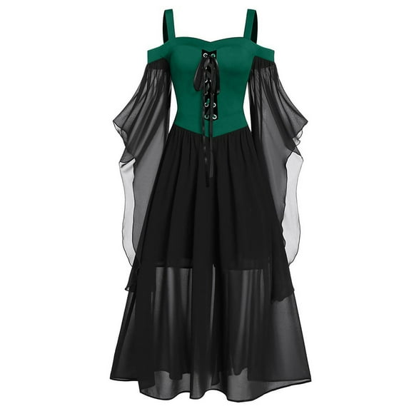 Lolmot Renaissance Dress for Women 50s Gothic Retro Steampunk Dress Off Shoulder Chiffon Long Sleeve Dresses Medieval Masquerade Dress