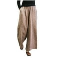 thumbnail image 1 of Lolmot Retro Cotton Linen Striped Wide-Legged Pants Women Thin Drape Casual Straight Pants Summer Drawstring Elastic High Waist Pant Pockets Cropped Trouser, 1 of 5