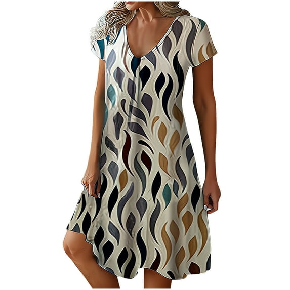 Lolmot Rompers for Women Summer Dressy Plus Size Sexy Dress Floral Print Short Sleeve V-Neck Swing Dress